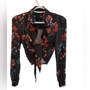 Olivaceous Black Floral Tie-Front Blouse